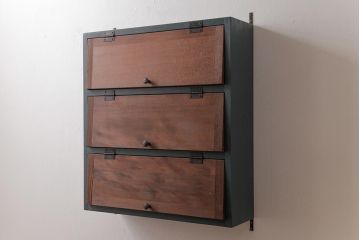 ラフジュ工房オリジナル　ペイント　コントラストがおしゃれなパタパタ扉の壁掛け収納棚(ウォールシェルフ、戸棚)(R-034346)(1)