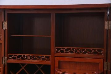 ビンテージ　カリン材　天板拡張式　ワインセラー&カウンターキャビネット(収納、バーキャビネット、サイドボード、花梨材)(定価約70万円)