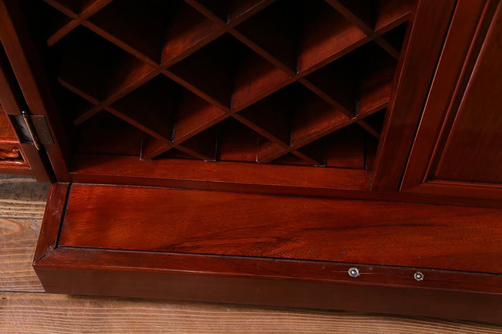 ビンテージ　カリン材　天板拡張式　ワインセラー&カウンターキャビネット(収納、バーキャビネット、サイドボード、花梨材)(定価約70万円)