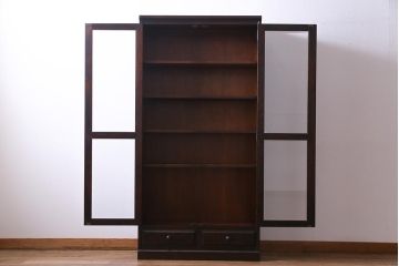 中古　北海道民芸家具　飾り棚にもおすすめな上質な作りのブックケース(本箱、収納棚、キャビネット)