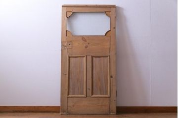 フランスアンティーク　DIY　レトロなデザインガラスの入った木製扉(ディスプレイ、建具)