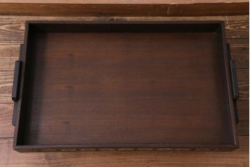アンティーク雑貨　ビンテージ　工芸家具　栗材　手掛け付き　御物緑地花鳥梅花文錦　気品を感じる高脚衣装盆(脚付き衣装盆)