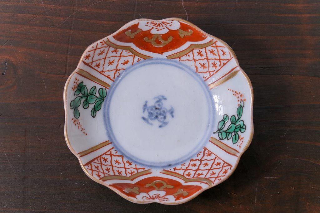 古民具・骨董　色絵染付　異なる紋様が可愛らしい豆皿2枚セット(小皿)