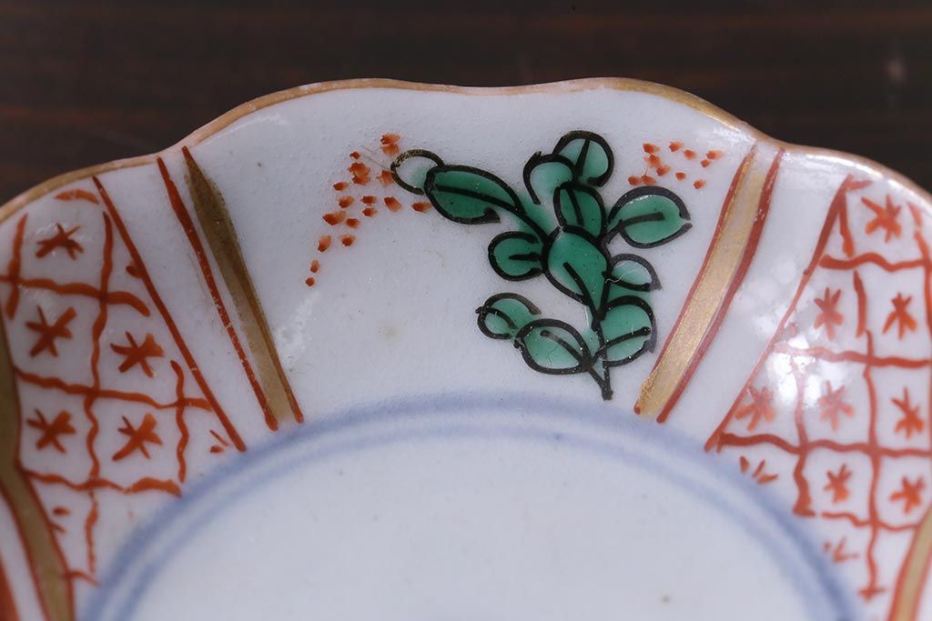 古民具・骨董　色絵染付　異なる紋様が可愛らしい豆皿2枚セット(小皿)