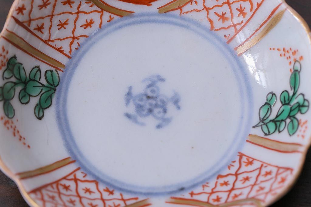 古民具・骨董　色絵染付　異なる紋様が可愛らしい豆皿2枚セット(小皿)