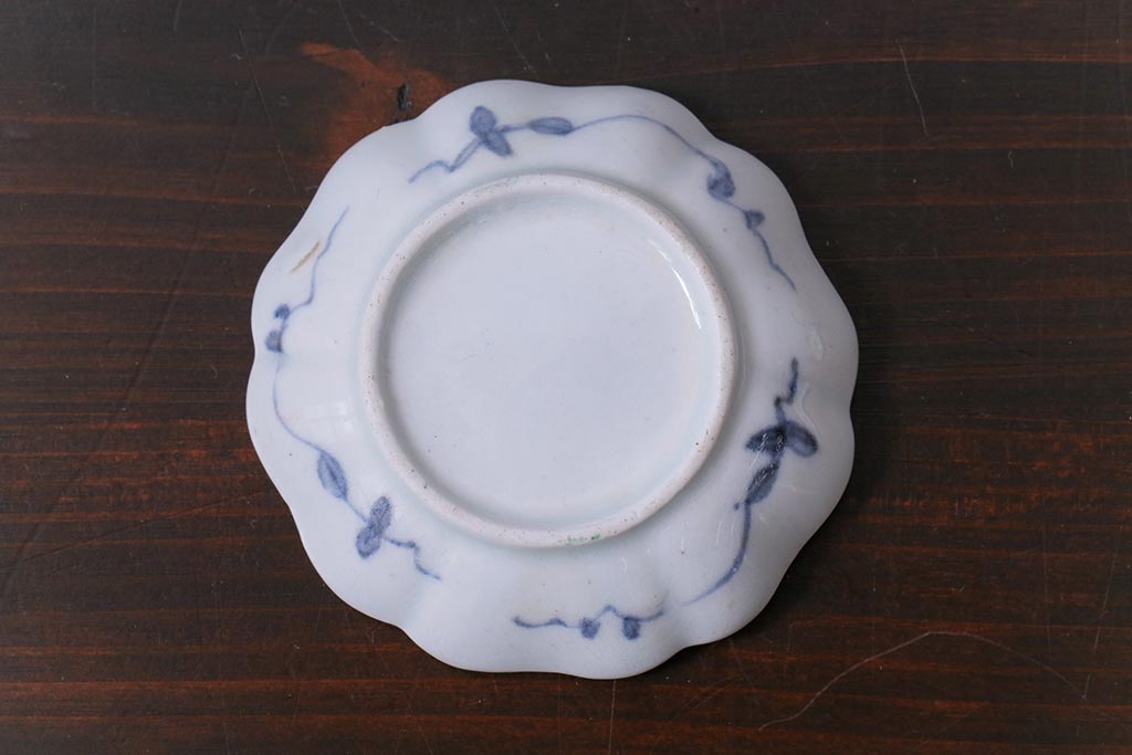 古民具・骨董　色絵染付　異なる紋様が可愛らしい豆皿2枚セット(小皿)