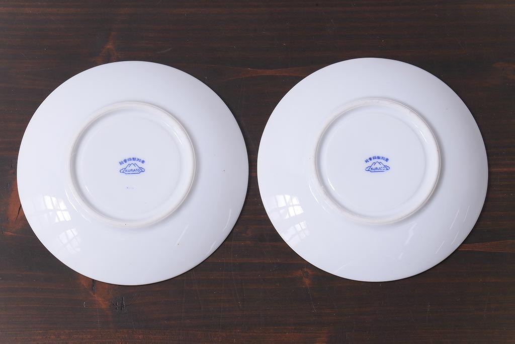 昭和レトロ　戦前　倉知陶器　青いバラがエレガントなカップ&ソーサー2客セット(洋食器)(1)