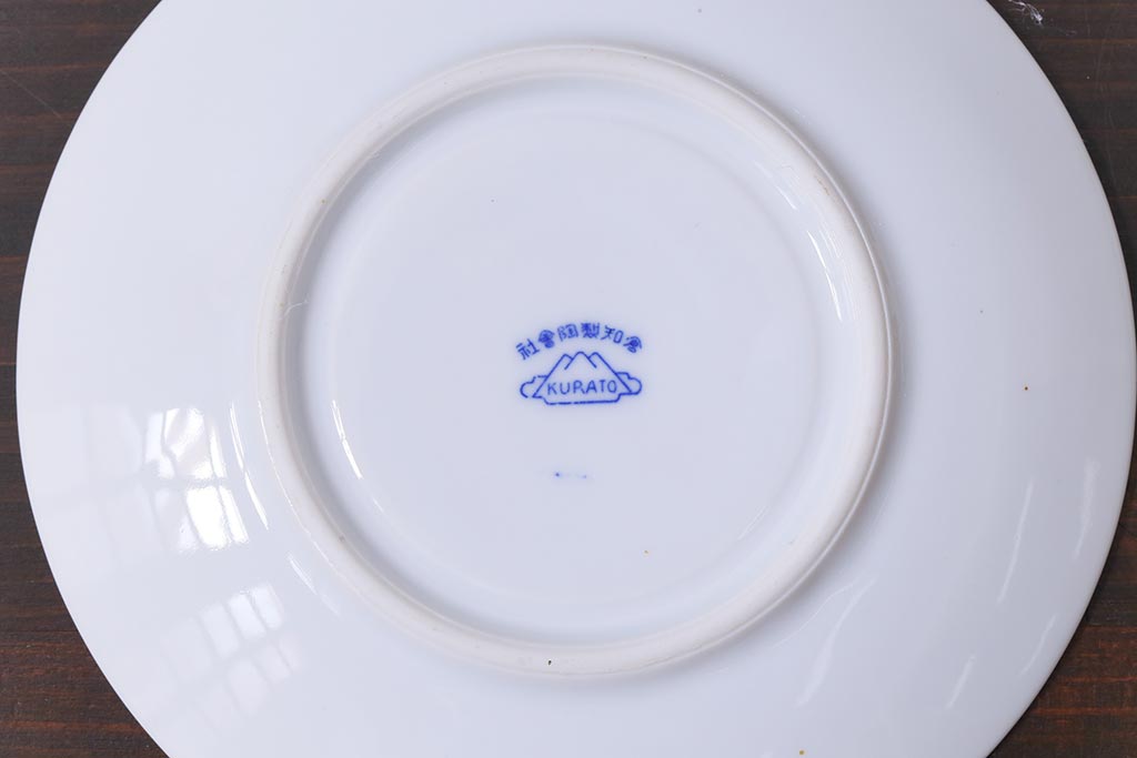 昭和レトロ　戦前　倉知陶器　青いバラがエレガントなカップ&ソーサー2客セット(洋食器)(1)