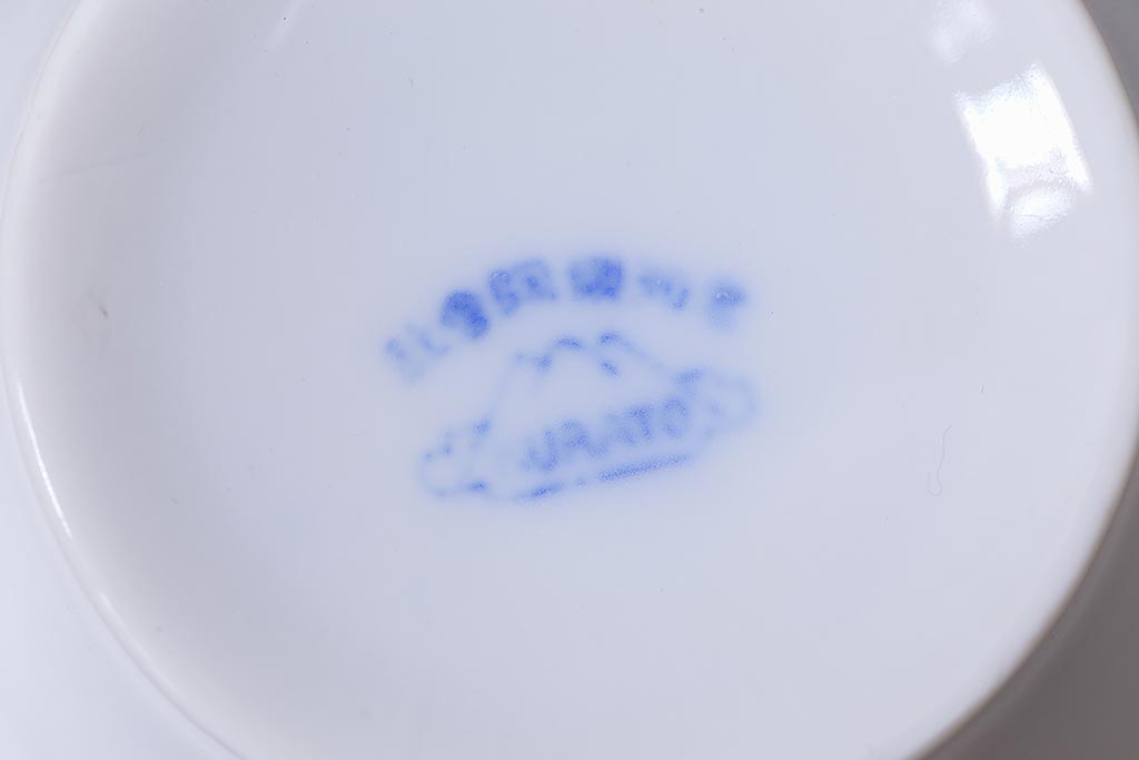 昭和レトロ　戦前　倉知陶器　青いバラがエレガントなカップ&ソーサー2客セット(洋食器)(2)