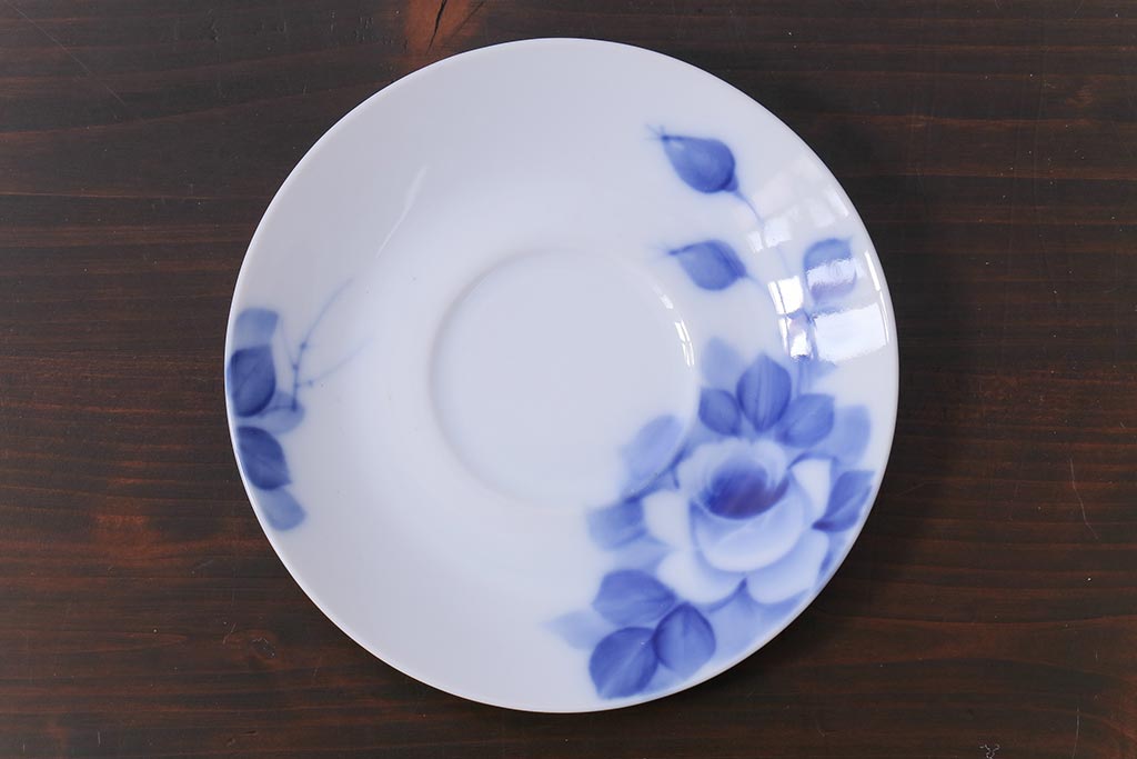 昭和レトロ　戦前　倉知陶器　青いバラがエレガントなカップ&ソーサー2客セット(洋食器)(2)