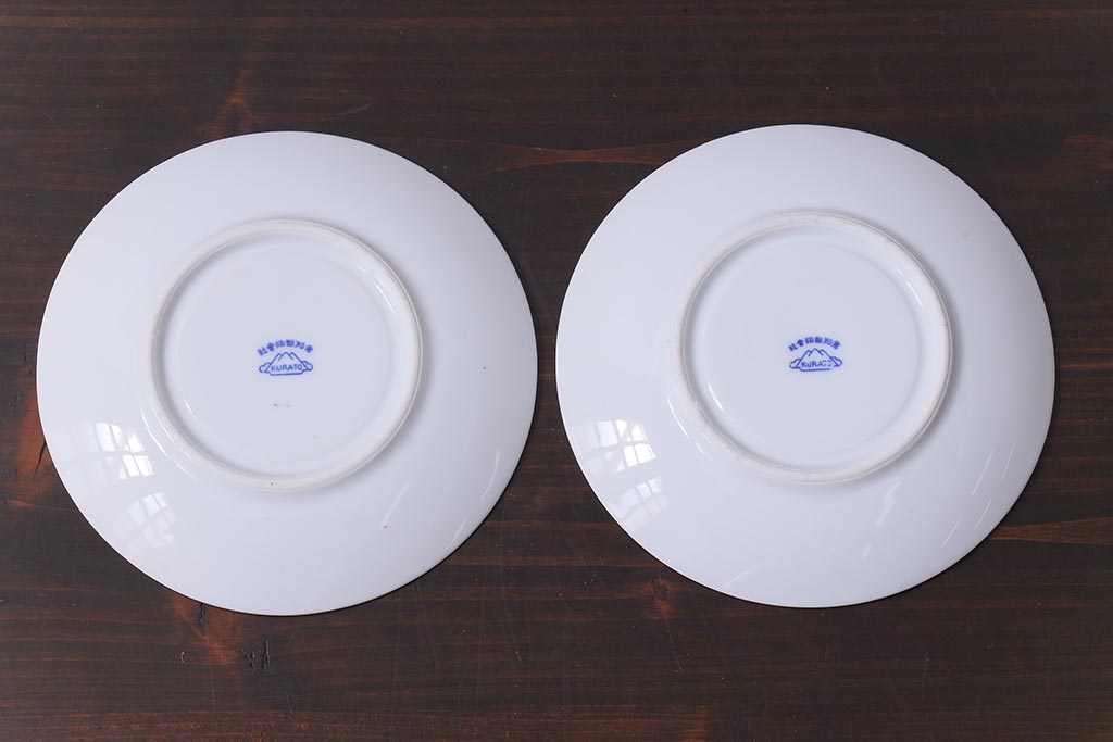 昭和レトロ　戦前　倉知陶器　青いバラがエレガントなカップ&ソーサー2客セット(洋食器)(2)