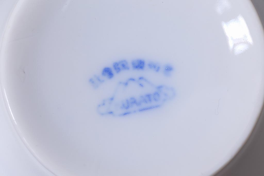 昭和レトロ　戦前　倉知陶器　青いバラがエレガントなカップ&ソーサー2客セット(洋食器)(3)