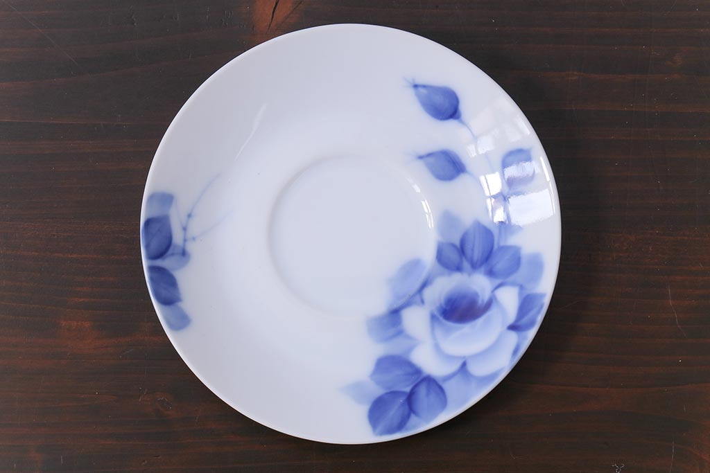 昭和レトロ　戦前　倉知陶器　青いバラがエレガントなカップ&ソーサー2客セット(洋食器)(3)