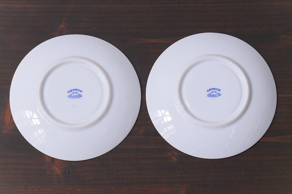 昭和レトロ　戦前　倉知陶器　青いバラがエレガントなカップ&ソーサー2客セット(洋食器)(3)