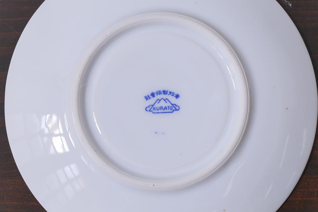 昭和レトロ　戦前　倉知陶器　青いバラがエレガントなカップ&ソーサー2客セット(洋食器)(3)