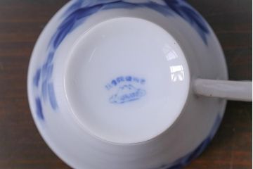 昭和レトロ　戦前　倉知陶器　青いバラがエレガントなカップ&ソーサー2客セット(洋食器)(3)