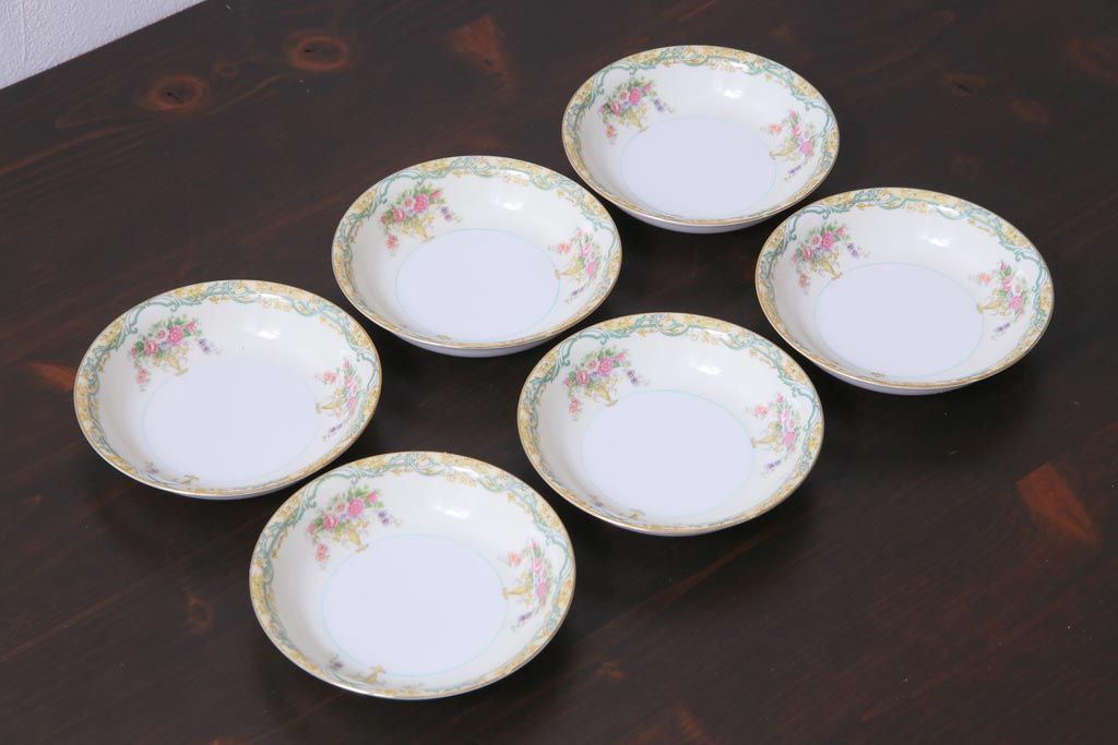 中古　オールドノリタケ(Noritake、則武)　ARVANA　エレガントな花柄の小皿6枚セット(プレート、洋食器)