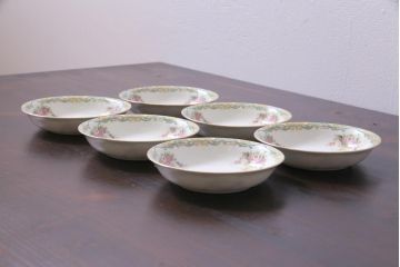 中古　オールドノリタケ(Noritake、則武)　ARVANA　エレガントな花柄の小皿6枚セット(プレート、洋食器)