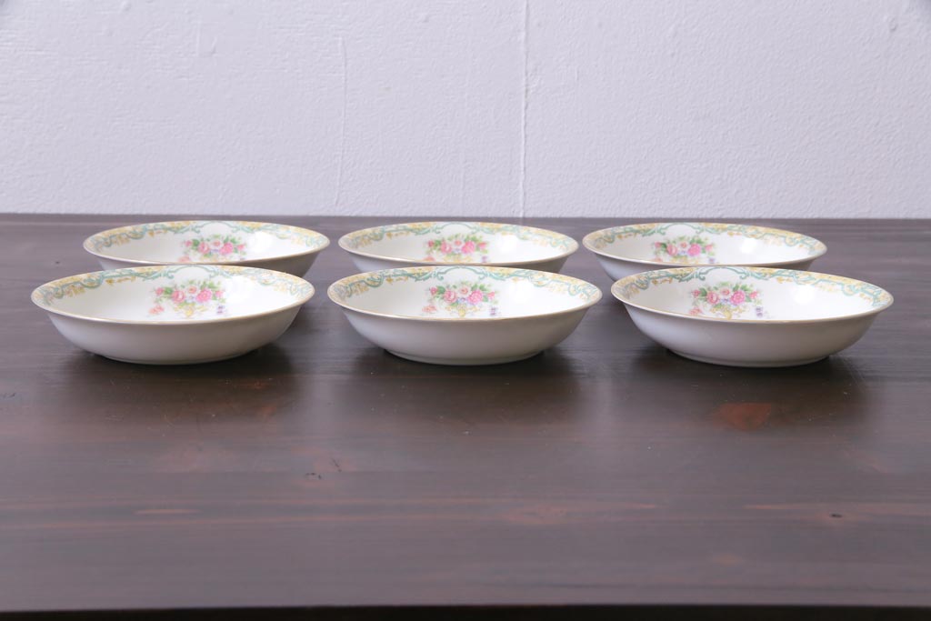 中古　オールドノリタケ(Noritake、則武)　ARVANA　エレガントな花柄の小皿6枚セット(プレート、洋食器)