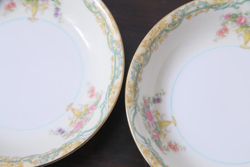 中古　オールドノリタケ(Noritake、則武)　ARVANA　エレガントな花柄の小皿6枚セット(プレート、洋食器)