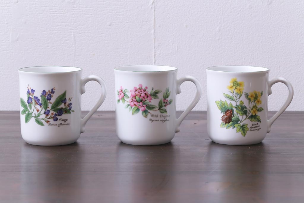 ROYAL WORCESTER(ロイヤルウースター)　WORCESTER　HERBS(ウースターハーブ)　コーヒーカップ3点セット