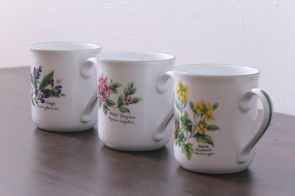 ROYAL WORCESTER(ロイヤルウースター)　WORCESTER　HERBS(ウースターハーブ)　コーヒーカップ3点セット
