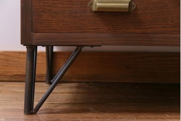 ラフジュ工房オリジナル　古建具リメイク　木の味わいが魅力的な鉄脚付き戸棚(収納棚)