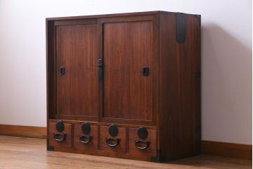 アンティーク家具　和製アンティーク　桐材・桑材　和の趣あふれる上品な帳場箪笥(収納棚、戸棚、桐箪笥、桐たんす)