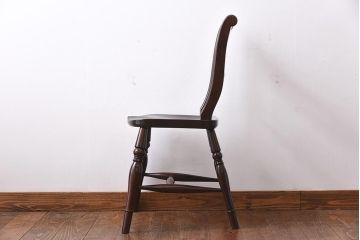 中古　松本民芸家具　背貫のデザインが目を引くB型ワイコムチェア(板座チェア、ワークチェア)(1)