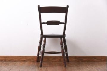 中古　松本民芸家具　背貫のデザインが目を引くB型ワイコムチェア(板座チェア、ワークチェア)(1)