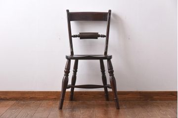 中古　松本民芸家具　背貫のデザインが目を引くB型ワイコムチェア(板座チェア、ワークチェア)(2)