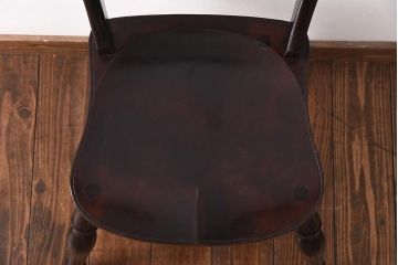 中古　松本民芸家具　背貫のデザインが目を引くB型ワイコムチェア(板座チェア、ワークチェア)(2)