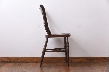 アンティーク家具　イギリスアンティーク　ニレ材・ビーチ材　凝った背貫と素朴な雰囲気が魅力のダイニングチェア(ワークチェア)(1)
