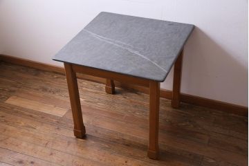 アンティーク家具　イタリア　MAGEIA　チーク材　個性的なストーントップテーブル(カフェテーブル)