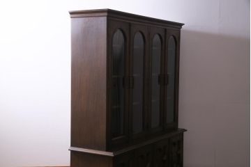 ビンテージ　神戸洋家具　永田良介商店　アーチ型4枚扉の食器棚(カップボード、キャビネット、収納棚)(定価約120万円)