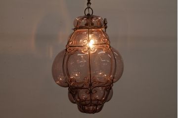 イタリアアンティーク　オリエンタルな雰囲気漂うムラーノガラスのペンダントライト(ベネチアングラス、天井照明、ムラノガラス)