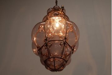 イタリアアンティーク　オリエンタルな雰囲気漂うムラーノガラスのペンダントライト(ベネチアングラス、天井照明、ムラノガラス)