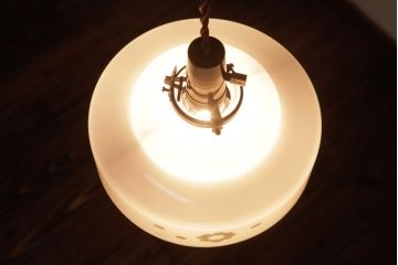 昭和レトロ　愛らしい花鳥が描かれた切子細工のペンダントライト(天井照明、吊り下げ照明)