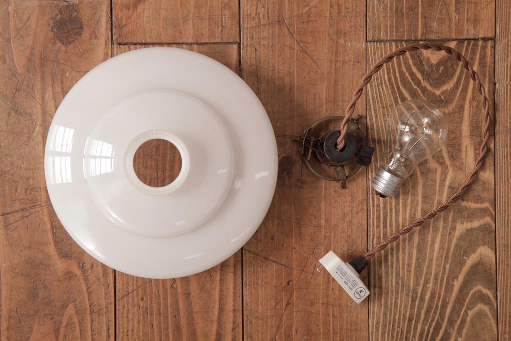 昭和レトロ　愛らしい花鳥が描かれた切子細工のペンダントライト(天井照明、吊り下げ照明)