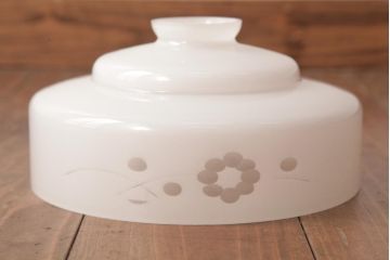 昭和レトロ　愛らしい花鳥が描かれた切子細工のペンダントライト(天井照明、吊り下げ照明)