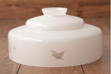 昭和レトロ　愛らしい花鳥が描かれた切子細工のペンダントライト(天井照明、吊り下げ照明)