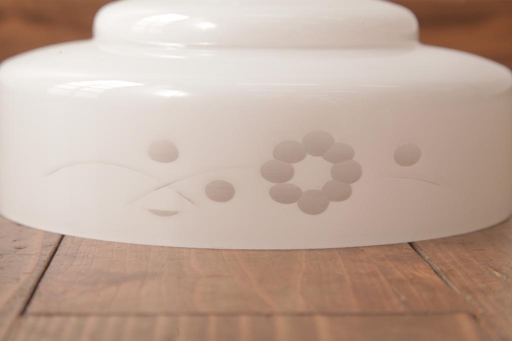 昭和レトロ　愛らしい花鳥が描かれた切子細工のペンダントライト(天井照明、吊り下げ照明)