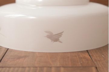 昭和レトロ　愛らしい花鳥が描かれた切子細工のペンダントライト(天井照明、吊り下げ照明)