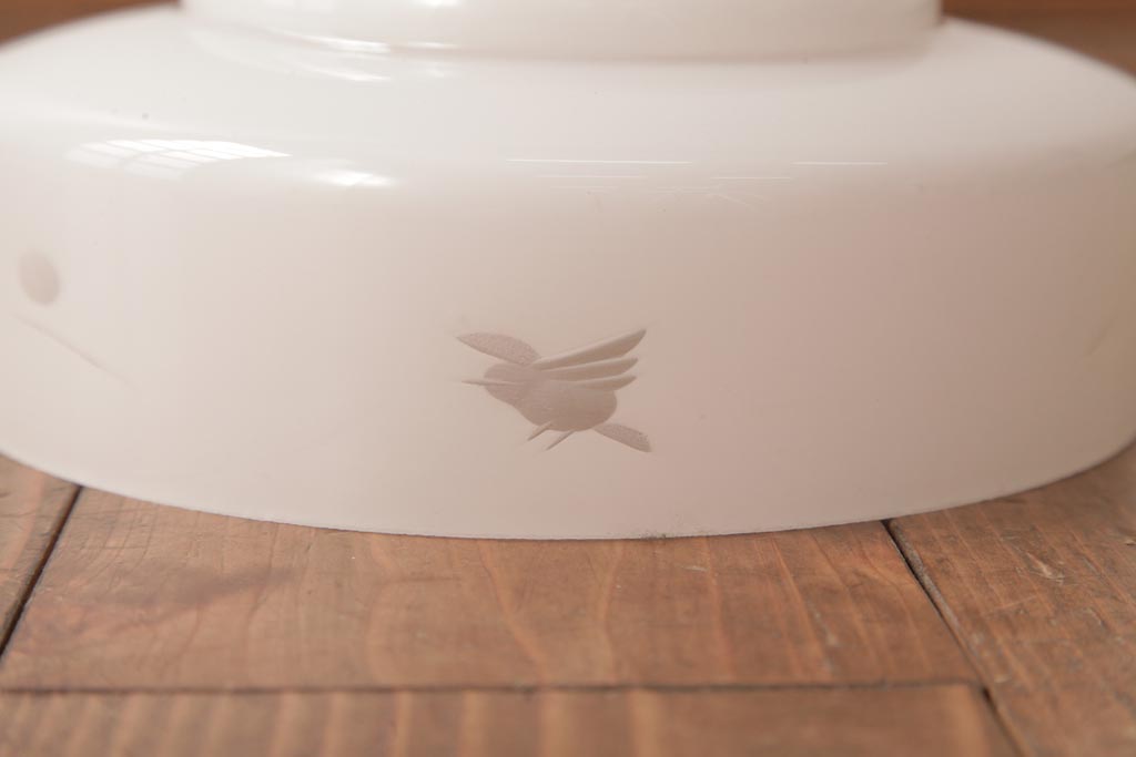 昭和レトロ　愛らしい花鳥が描かれた切子細工のペンダントライト(天井照明、吊り下げ照明)