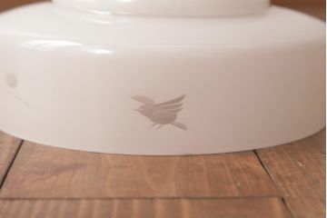 昭和レトロ　愛らしい花鳥が描かれた切子細工のペンダントライト(天井照明、吊り下げ照明)