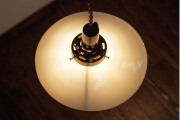 昭和レトロ　平笠シェードが昔懐かしいペンダントライト2個セット(天井照明、吊り下げ照明)