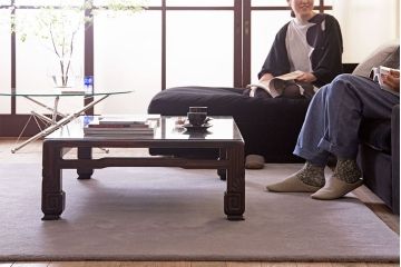 アンティーク家具　和製アンティーク　ガラス天板付き!縞黒檀材の古い座卓