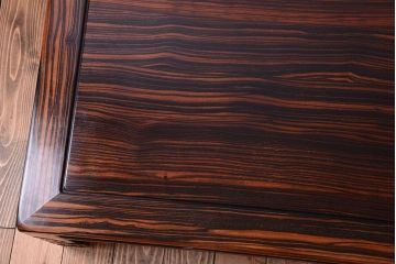 アンティーク家具　和製アンティーク　ガラス天板付き!縞黒檀材の古い座卓