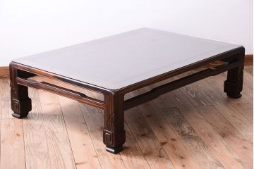 アンティーク家具　和製アンティーク　ガラス天板付き!縞黒檀材の古い座卓