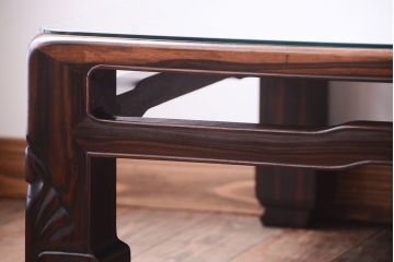 アンティーク家具　和製アンティーク　ガラス天板付き!縞黒檀材の古い座卓